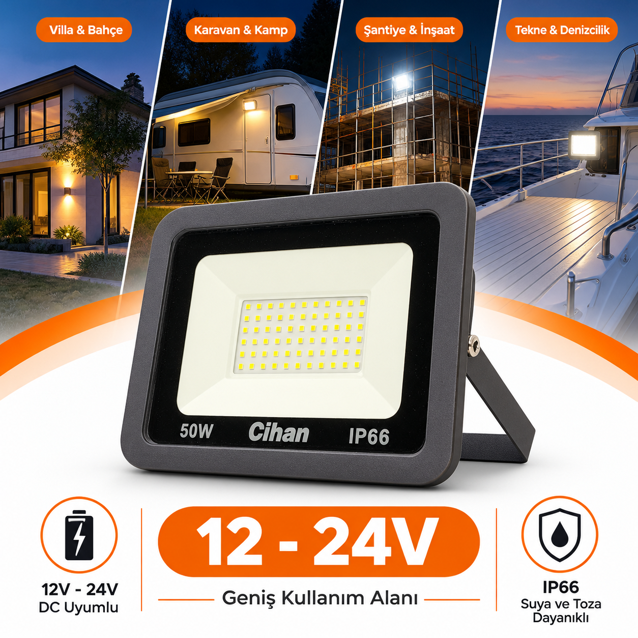 Cihan 50W LED Projektör - 12-24V LED Projektörler