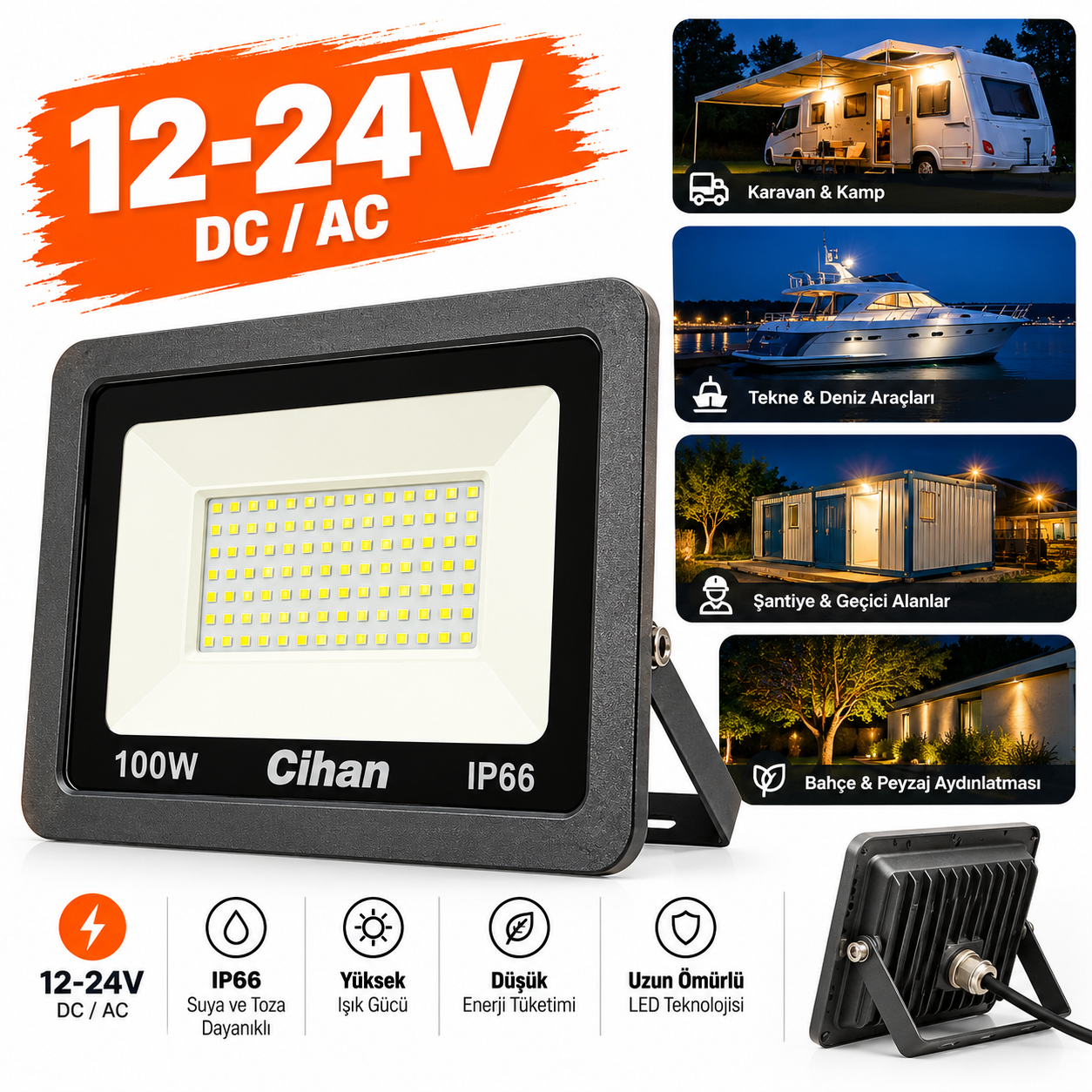 Cihan 100W LED Projektör 24V - 12-24V LED Projektörler